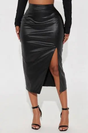 Faux Leather Midi Skirt Milk Haute Clothing & Couture