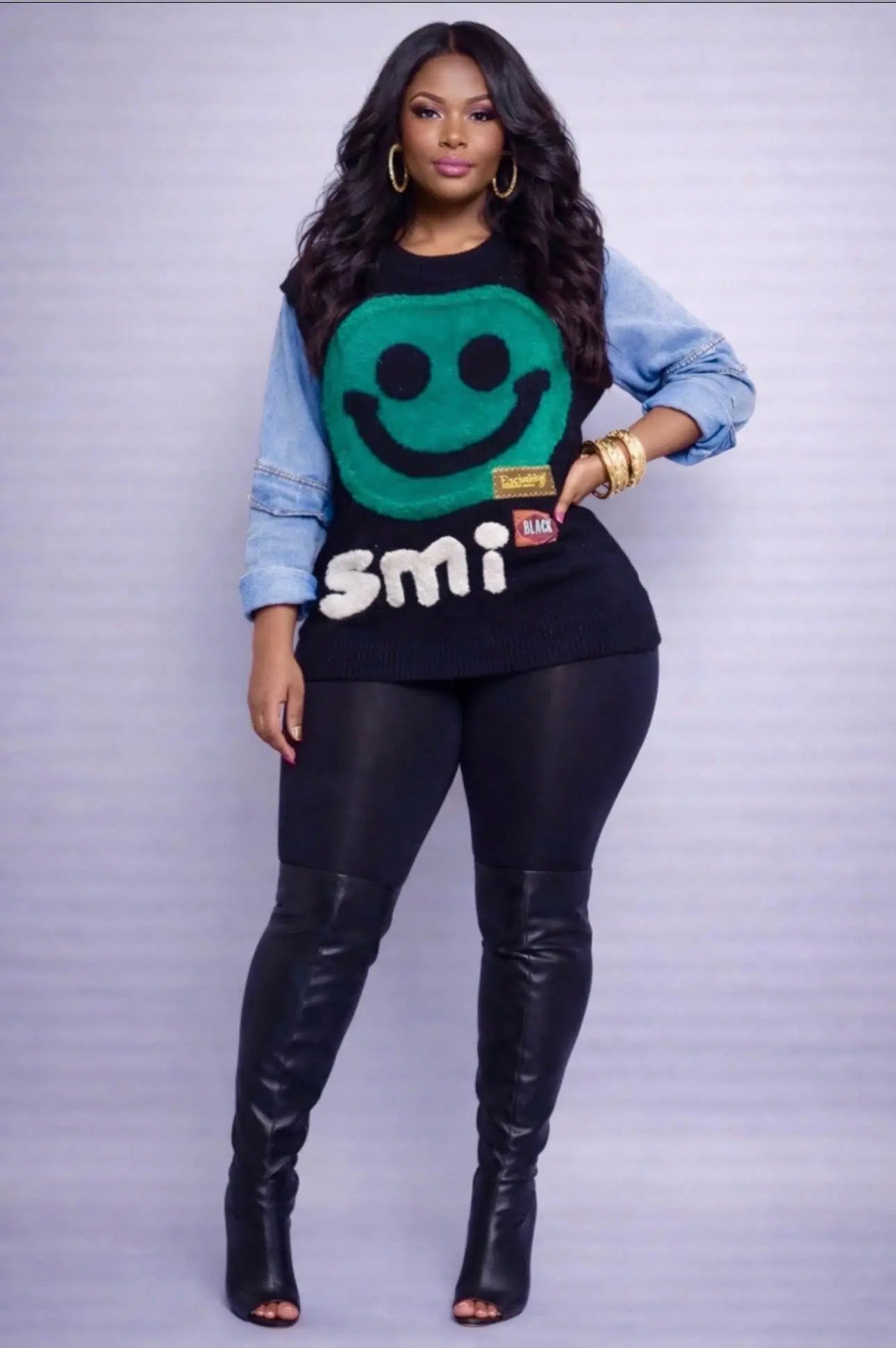 Smile for me Denim sweater Milk Haute Clothing & Couture