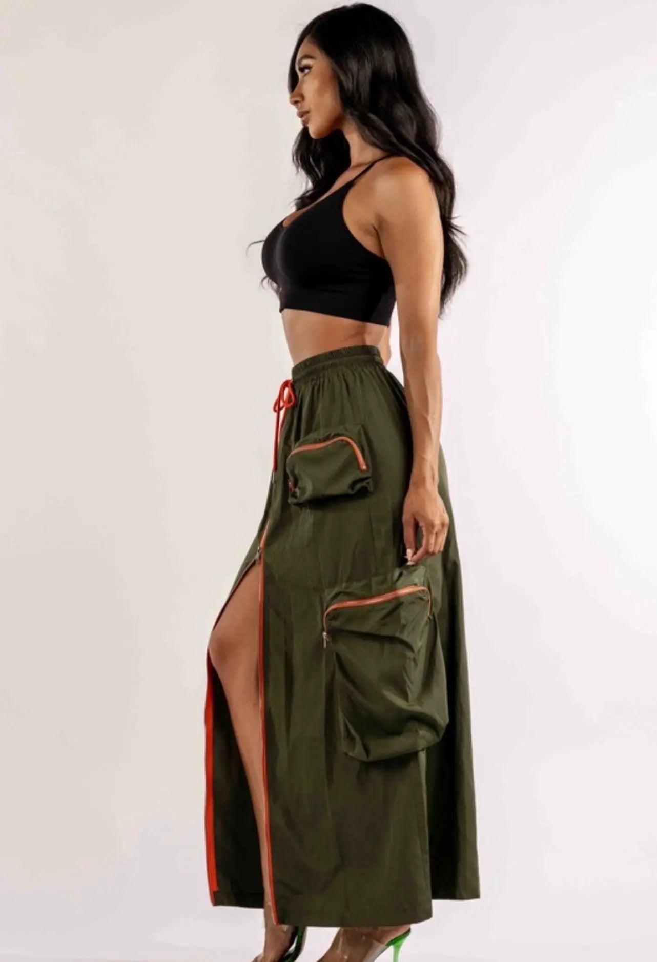 Army Green Cargo Maxi Milk Haute Clothing & Couture
