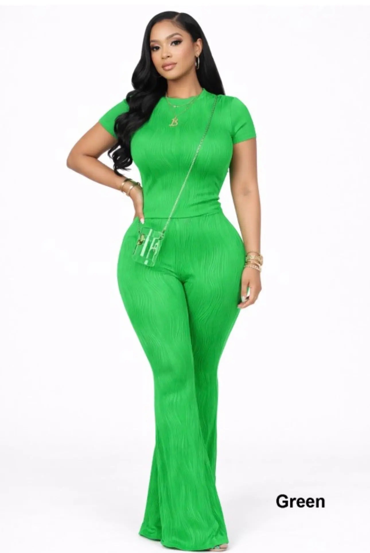 Soft Life flare Set Green Milk Haute Clothing & Couture