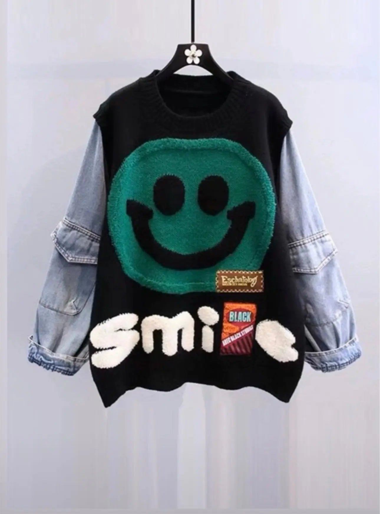 Smile for me Denim sweater Milk Haute Clothing & Couture