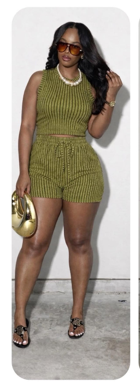 Olive Weekend Stripe Set